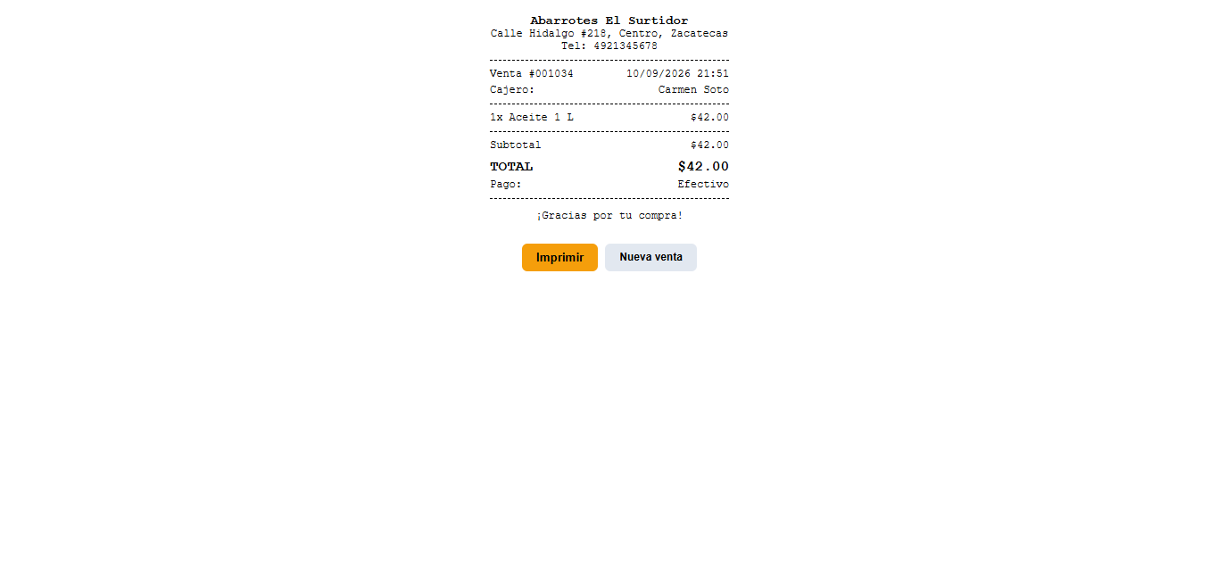 Venta cobrada / ticket