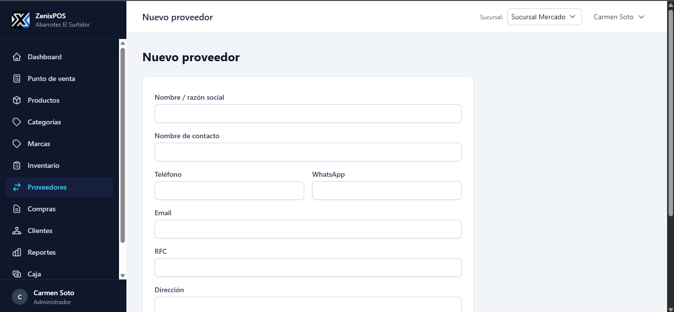 Nuevo proveedor